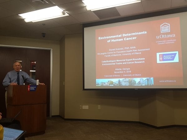 RSI's Daniel Krewski delivering opening Address at American Cancer Society Roundtable on Environmental Toxins and Cancer Research (2019)