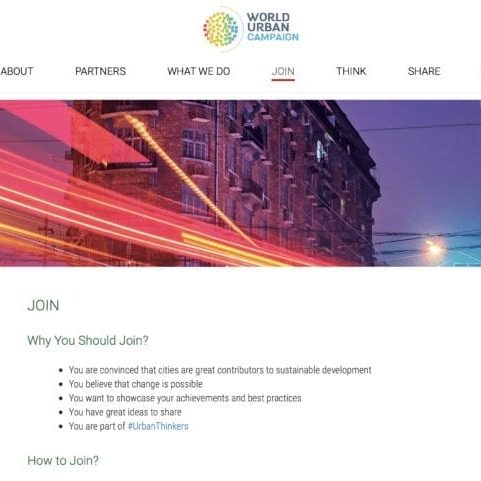 World Urban Campaign webpage screengrab
